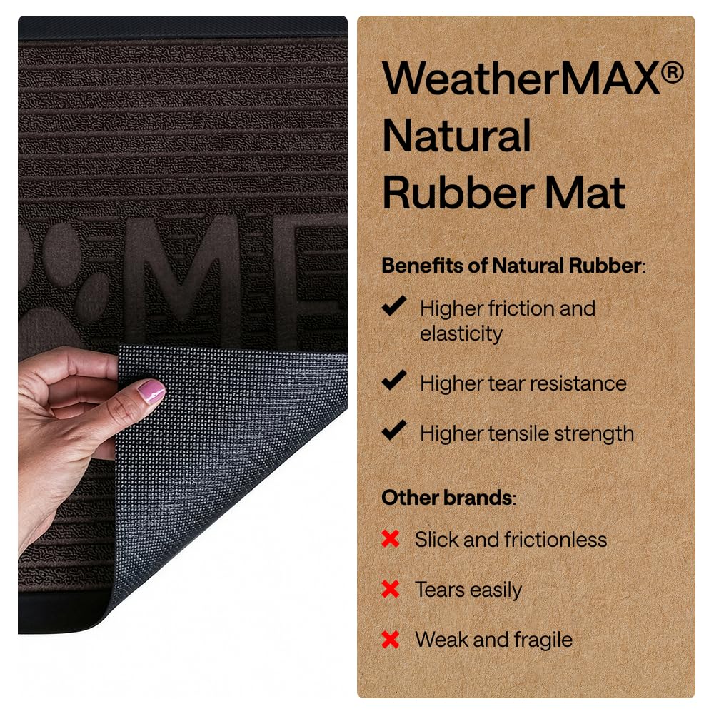 GORILLA GRIP 100% Waterproof All-Season WeatherMAX Doormat US Designed Natural Rubber, Stain and Fade Resistant, Low Profile Indoor Outdoor Door Mats, Easy Clean Patio Mat, Espresso Home Paw
