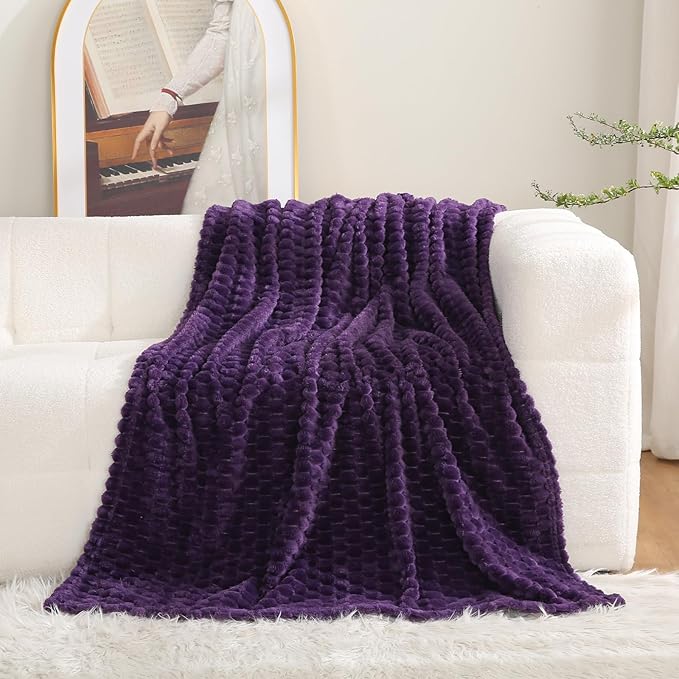 Puncuntex Deep Purple Throw Blanket 90"×90" Fuzzy 3D Jacquard Decorative