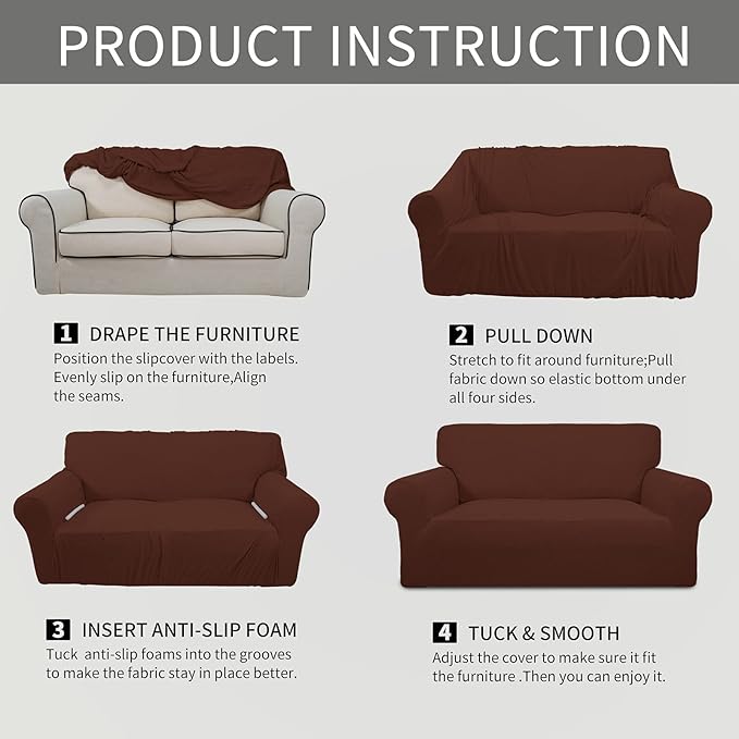 Easy-Going Stretch Loveseat Couch Covers Washable Coffee