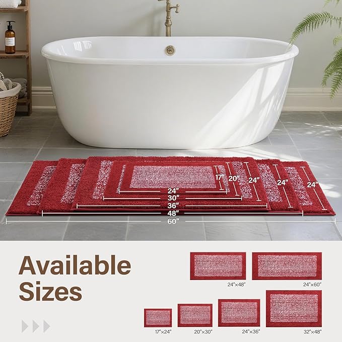 48x24 Long Bathroom Rugs Washable Non Slip, Red Bath Mat for Bathroom Floor Tub, Soft Absorbent Quick Dry Mats for Shower, Bathtub,Home Decor