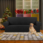 KEKUOU Stretch Sofa Cover Slipcover ，Couch Covers for 3 Cushion Couch Sofa pet Friendly (78"-94") Furniture Protector Sofa with Elastic Bottom for Kids,Dog, Jacquard Small Checked(Large,Black)