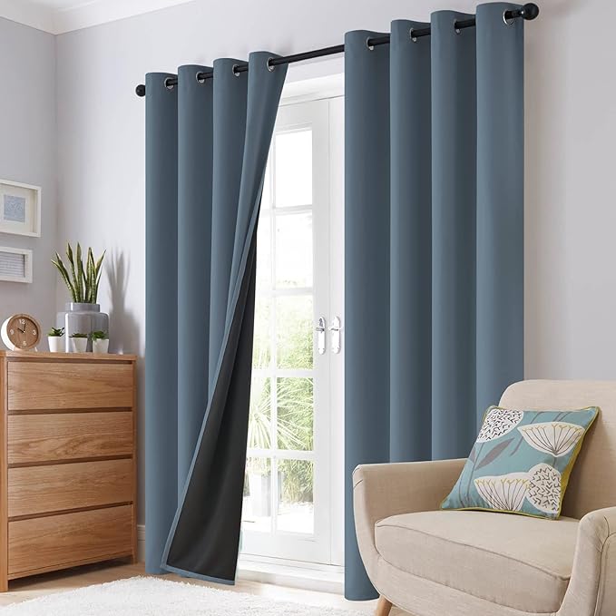 SimpleHome 100% Blackout Curtains for Bedroom,Thermal Insulated Stone Blue Grommet Window Drapes Room Darkening Curtains for Living Room with Black Back,38 x 63 Inch,2 Panels