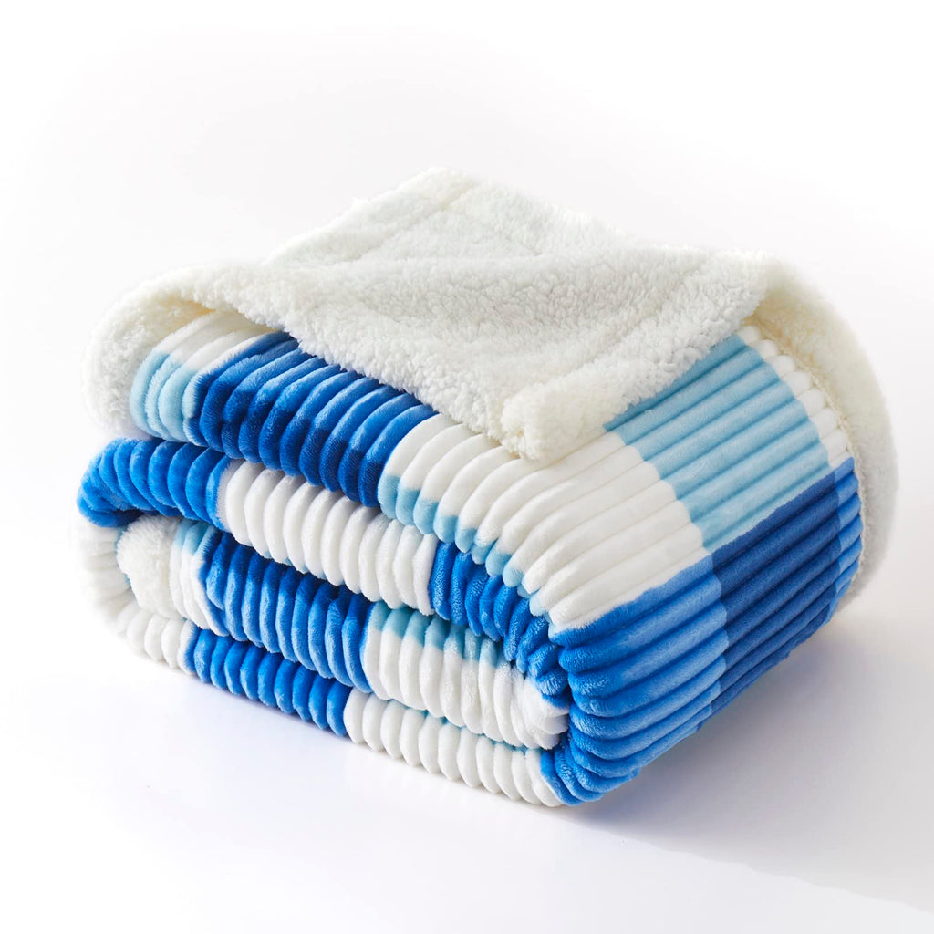 PU MEI Sherpa Blanket Twin Plaid Thick Bed Blanket, 90”*80” Super Soft Flannel Fuzzy Fleece Reversible Velvet Plush Warm Blanket for Couch(Blue Check, 80"*90")
