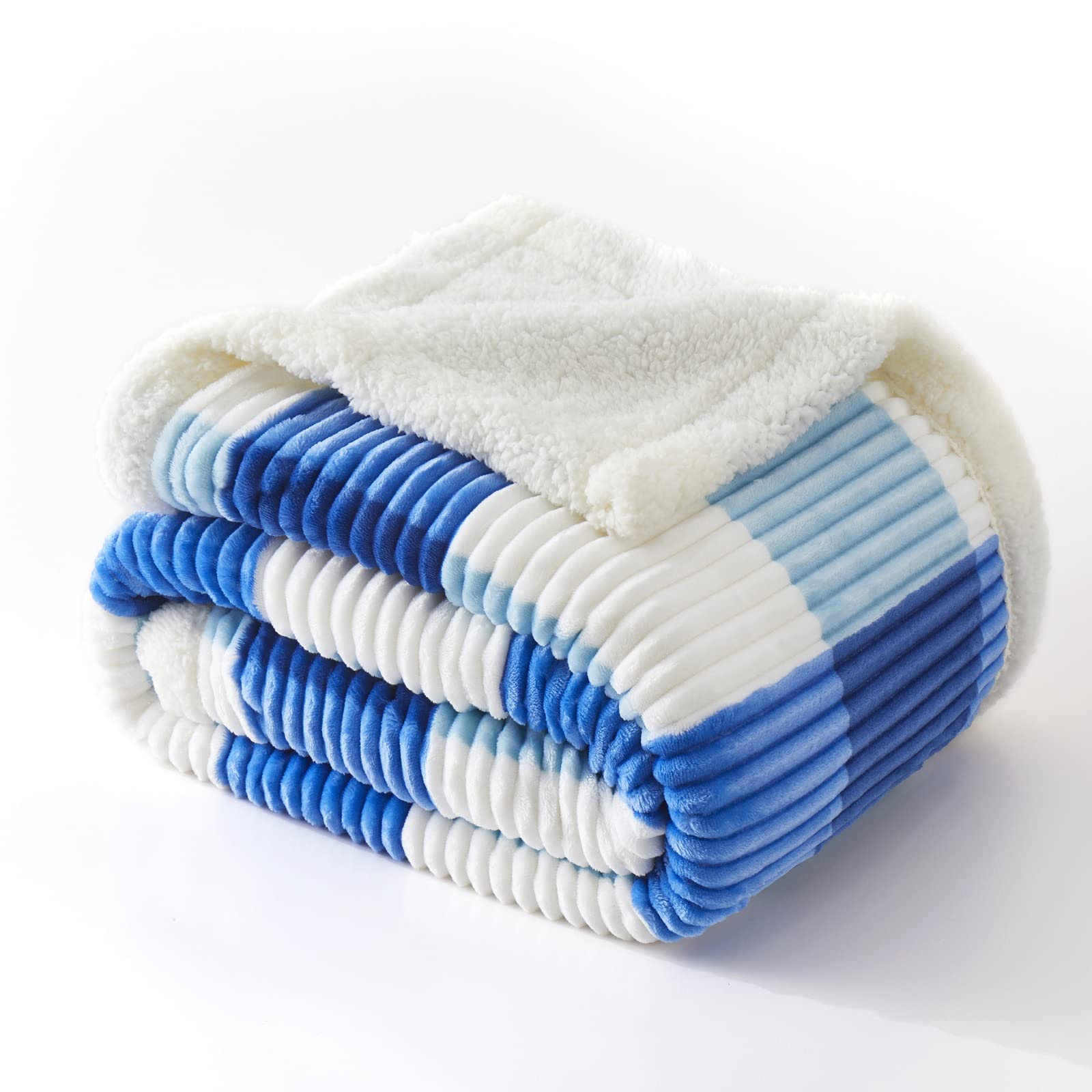 PU MEI Sherpa Blanket Twin Plaid Thick Bed Blanket, 90”*80” Super Soft Flannel Fuzzy Fleece Reversible Velvet Plush Warm Blanket for Couch(Blue Check, 80"*90")