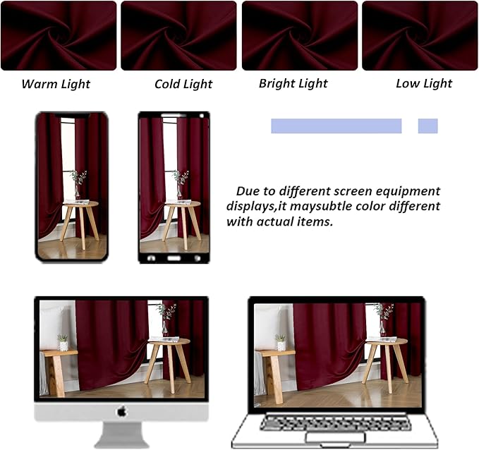 Simplebrand Ava Burgundy Blackout Curtains for Bedroom 90 Inches Long 2 Panels Set, Solid Privacy Energy Saving Living Room Window Treatment Curtains Blackout Drapes, W50 x L90 Inch, Burgundy