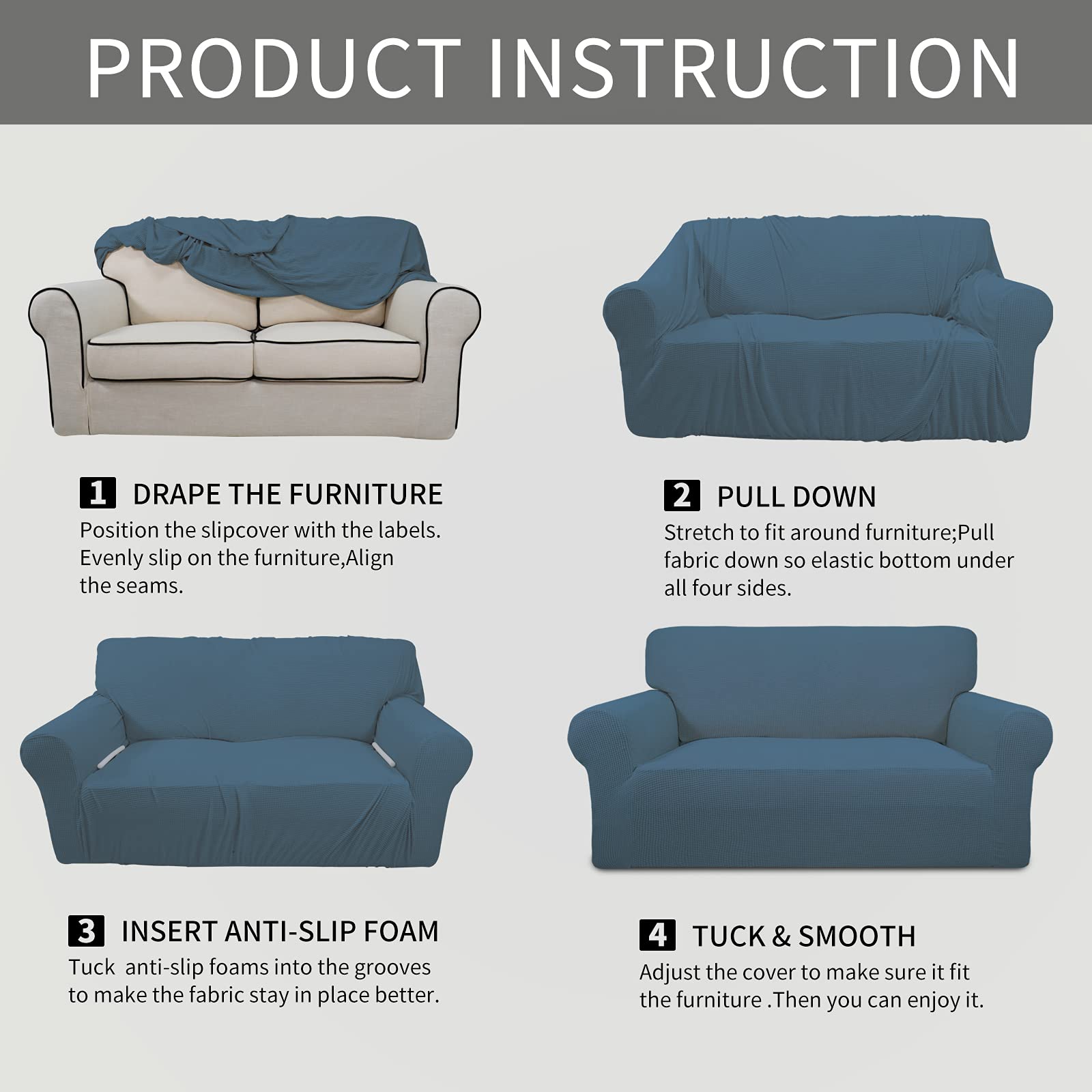 Easy-Going Stretch Oversized Chair Slipcover with Arm Washable Bluestone