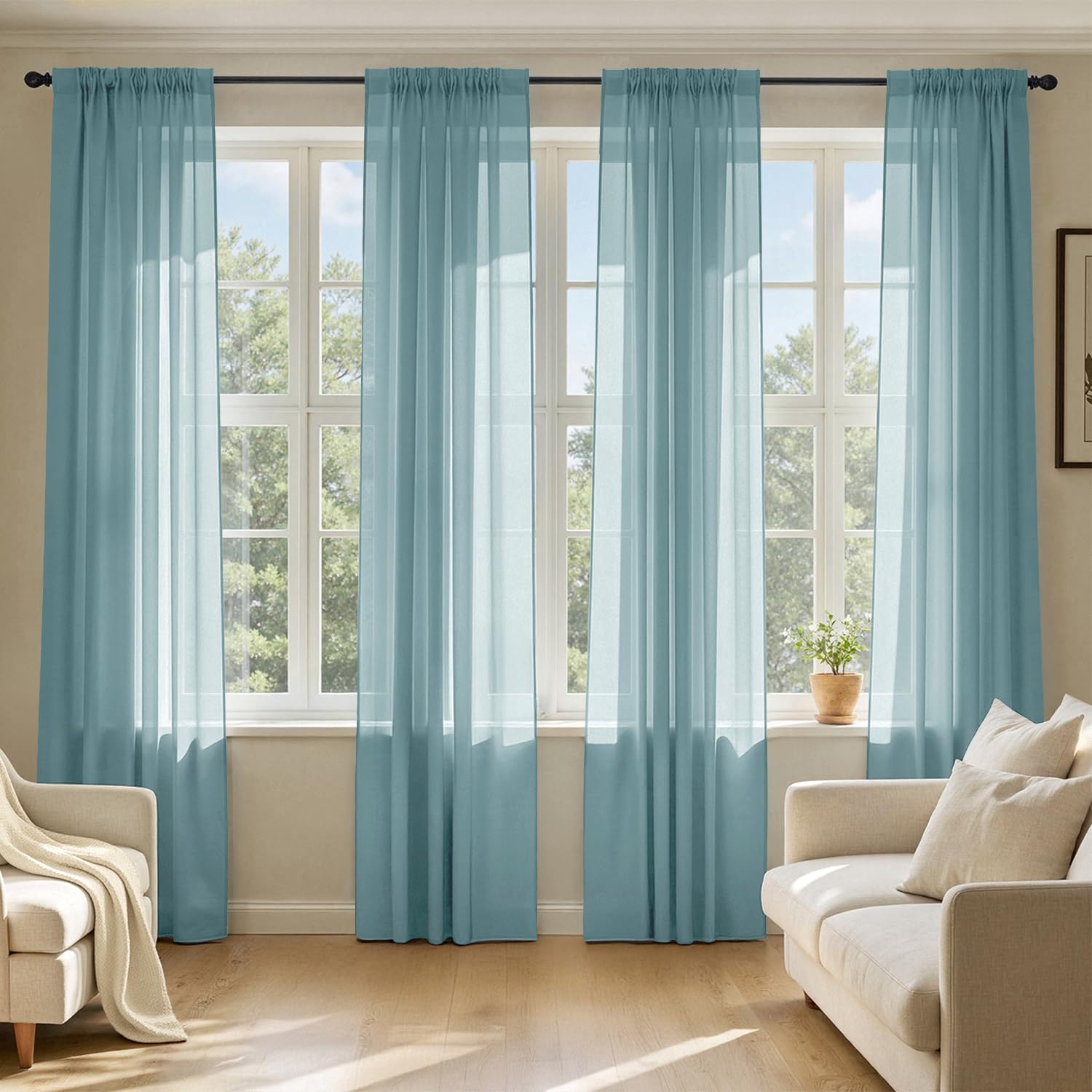 MIULEE Dusty Blue Sheer Curtains 96 Inches Long 4 Panels 42 x 96 Inches
