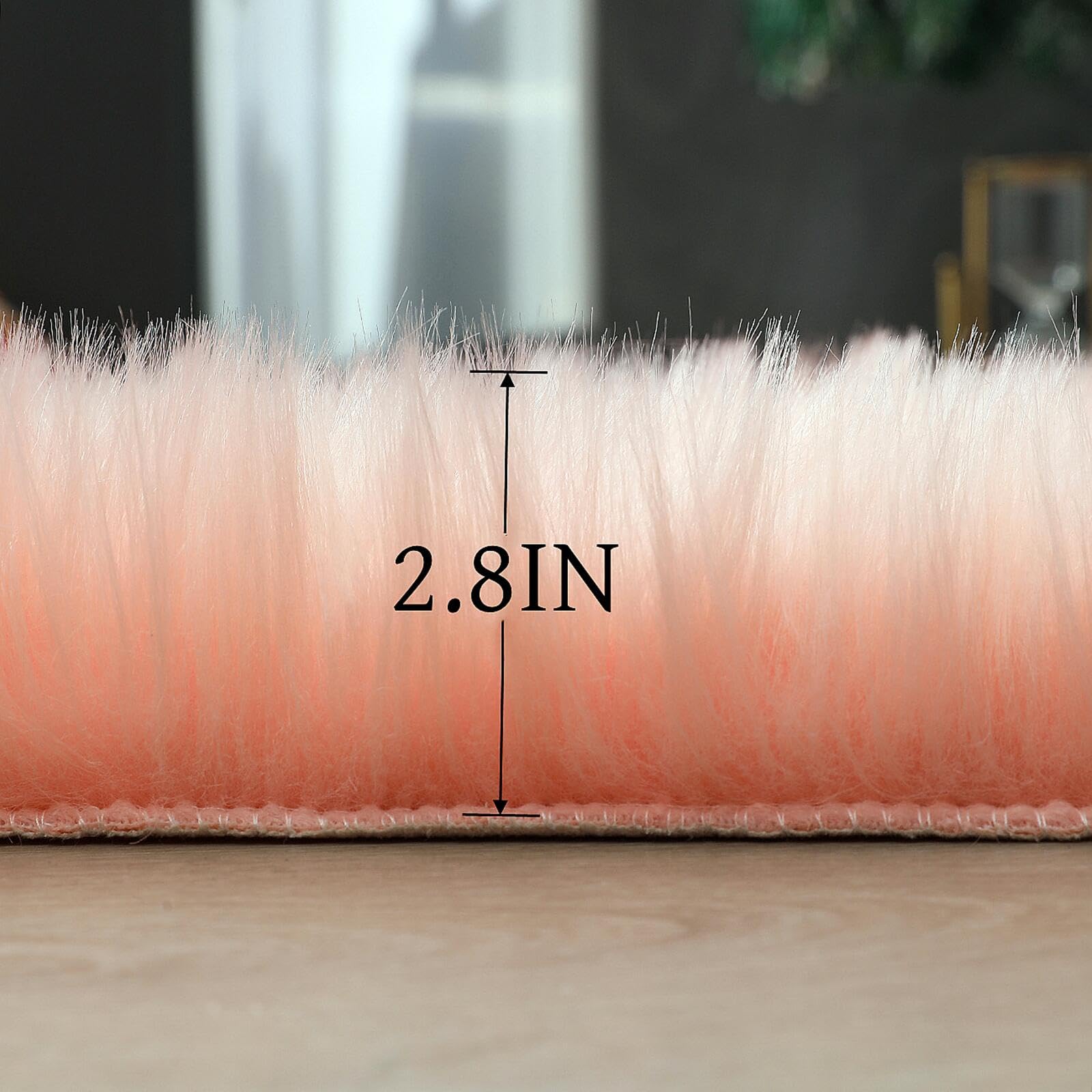 linmopm Faux Fur Rug Sheepskin Shag Fluffy Fuzzy Pink 3x3 ft Rugs for Bedroom Bedside Bed Floor Living Room Plush Round High-Density Cushion Carpet Super Sofa Cover