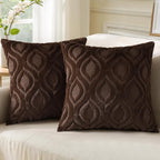 decorUhome Throw Pillow Covers 24x24 Inch Set of 2, Soft Plush Faux Wool Dark Brown Solid Couch Pillow Covers, Accent Euro Sham Farmhouse Neutral Square Pillow Cases for Sofa Bed Living Room