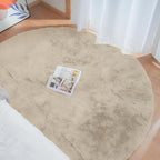 ORINOVA Camel Washable Shag Area Rugs for Living Room Small Plush Faux Bunny Shaggy Fur Round Rugs 4ft Cute Room Nursery Rug
