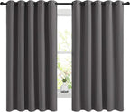 NICETOWN Blackout Curtains Panels for Bedroom, 2 Panels, 66 x 60 Inch, Gray, 3 Pass Microfiber Noise Reducing Thermal Insulated Solid Ring Top Blackout Window Drapes