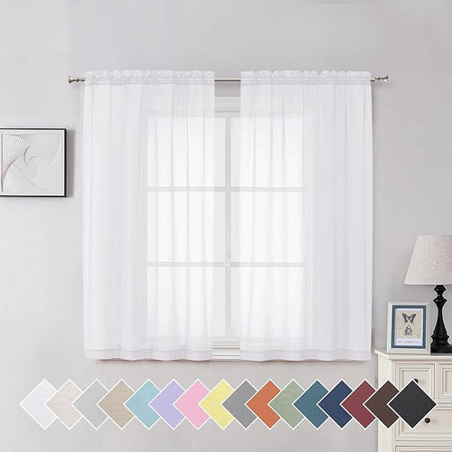 Aiyufeng Light Grey Sheer Window Curtains 84 Inches Long 2 PCS- Rod Pocket Living Room Curtain Panels Voile Textured Soft and Lightweight Window Treatments for Bedroom Decor, 40W x 84L Inches — 40"W x 54"L (Pack of 2)