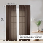OWENIE Sheer Curtains 72 Inches Long 2 Panels Set, Light Filtering Sheer Curtain Rod Pocket Clear Drapes for Living Room Bedroom Window Sliding Door, Each 42 x 72 Inch, Chocolate