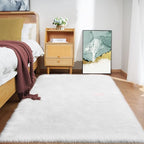 Goolela White Fluffy Fur Rug 4x6 Faux Sheepskin Fuzzy Shag White Rug for Bedroom Living Room Plush Washable Area Rug Rectangle