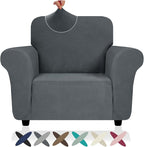 ZNSAYOTX Super Stretch Chair Slipcover (30"-47"), New Striped Sofa Chair Covers for Living Room, Dogs Pet Friendly Anti-Slip Chair Protector Spandex Armchair Slipcovers (Dark Grey, Chair)
