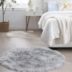 Ciicool Grey Fluffy Round Fur Area Rug for Bedroom, Circle Faux Fur Rugs for Kids Room, Cute Fuzzy Nursery Carpet, Shaggy Circular Rugs Floor Carpets for Teens Girls Rooms Home Decor, 4 x 4 Feet