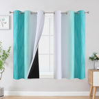 Estelar Textiler Teal and Greyish White Blackout Curtains 54 Inch Length, Light Blocking Gradient Grommet Drapes for Living Room, Thermal Insulated Ombre Curtains for Bathroom,42Wx54L,2 Panels