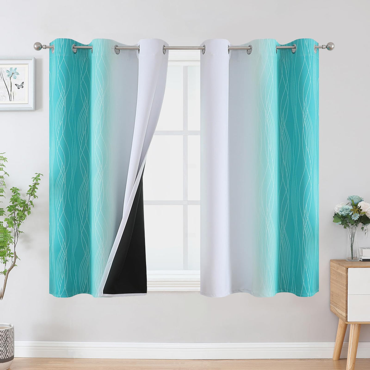 Estelar Textiler Red and Black Ombre Blackout Bedroom Curtains 45 Inch Long