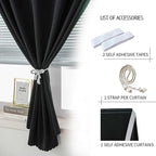 Sovtfides Adhesive Blackout Curtains- Self Stick Curtain No Rod Needed Easy to Hang Curtain, Use for Bedroom, Living Room, Dining Room, Kitchen, 59" W X 96" L, Black, 1 Panel