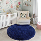 Amdrebio Navy Blue Small Round Rug 3Ft for Boys Room Bedroom, Circle Area Rugs for Kids Room, Living Room Decor Aesthetic, Fluffy Shag Fur Throw Royal Dark Blue Carpet for Dorm Playroom Baby Nursery