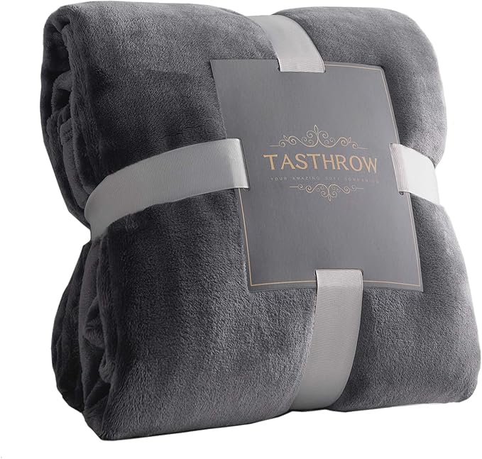 TASTHROW Large Flannel Fleece Throw Blanket, 50×70 Inch - Cozy Lightweight Thick Blanket - All Seasons Suitable for Women, Men and Kids (Two Pack, Grey)