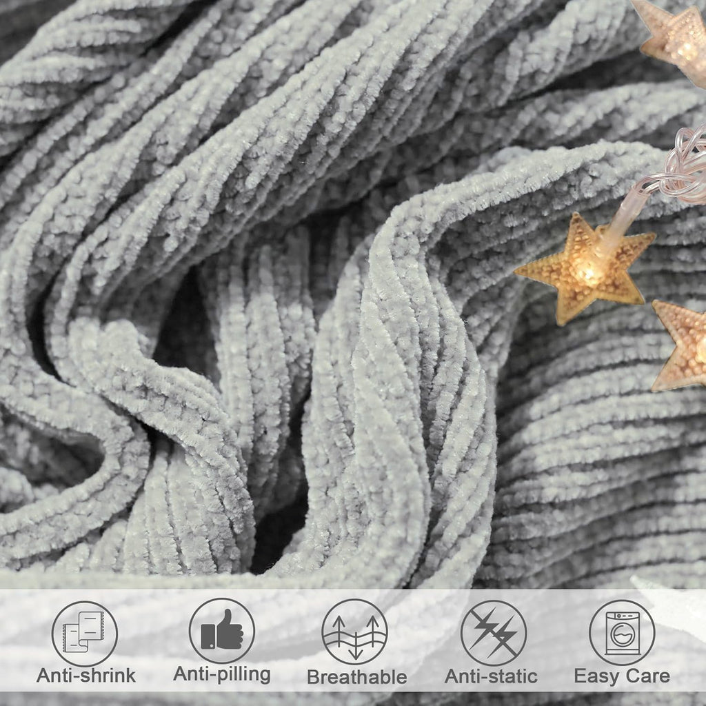 lifein Throw Blanket for Couch, Soft Boho Decor Bed Throw,Cozy Grey Knitted Chenille Small Farmhouse Lightweight Throw (Light Grey,50 * 60")