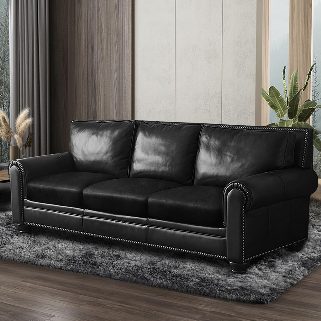ANARACHON Leather Look Couch Cushion Covers Sofa Seat Slipcovers Sets Couches Furniture Protector for Sectional Armchair Loveseat Pets Kids Stretch Spandex Fabric (3 Cushion Sofa, Black)