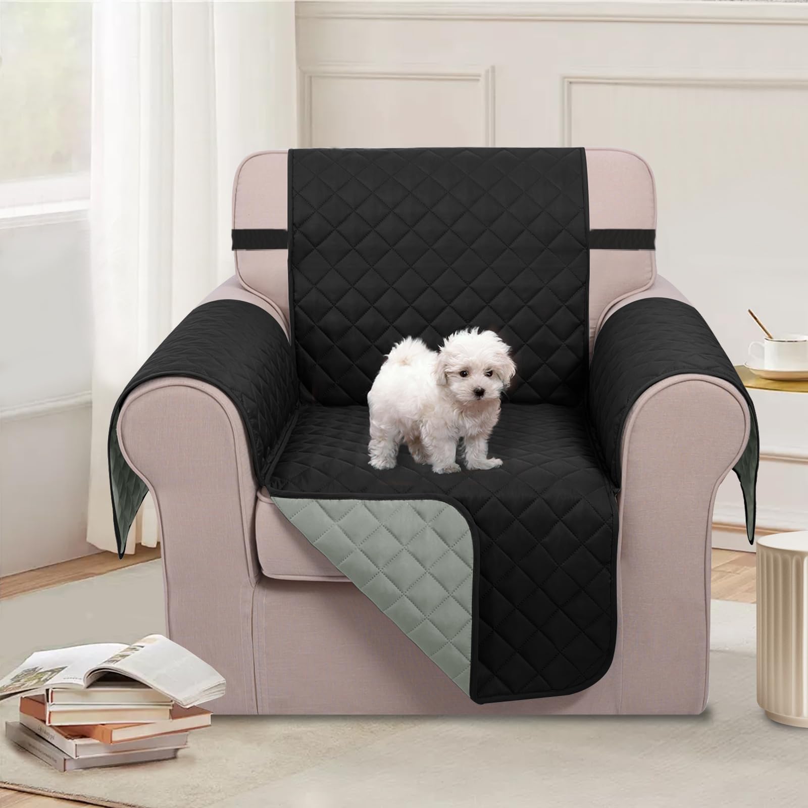 U-NICE HOME Reversible Oversized 28''Chair Covers, Black/Grey