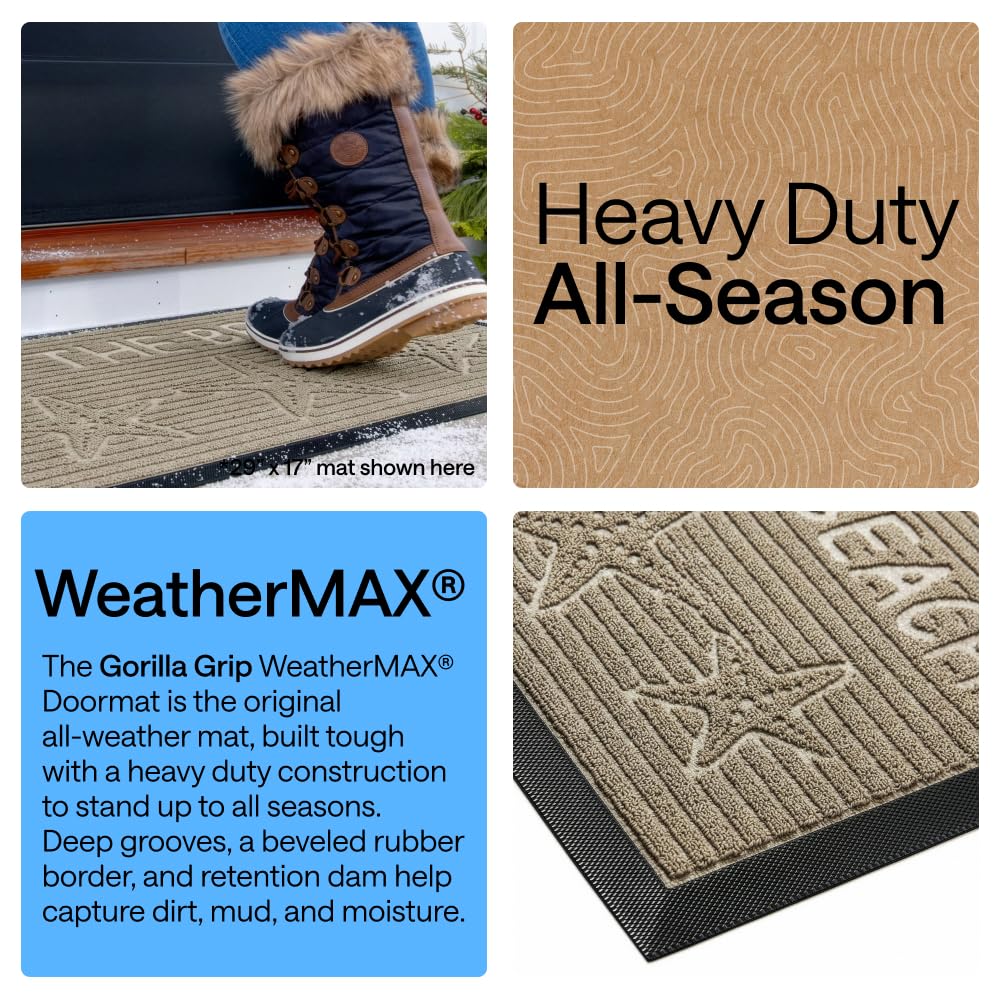 GORILLA GRIP 100% Waterproof All-Season WeatherMAX Doormat, 47x35, US Designed Natural Rubber, Stain and Fade Resistant, Low Profile Indoor Outdoor Door Mats, Easy Clean Patio Mat, Sand Beach