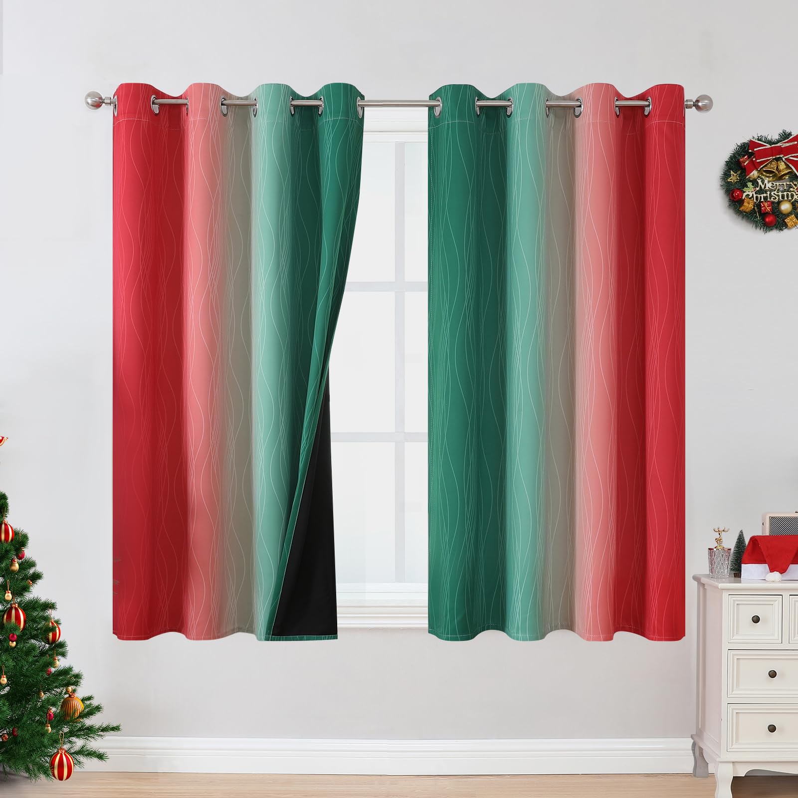 Estelar Textiler Red and Green Ombre Blackout Curtains 52Wx45L 2 Panels