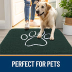 OLANLY Dog Door Mat for Muddy Paws 59x24, Paw Print Design, Absorbs Moisture and Dirt, Absorbent Non-Slip Washable Doormat, Quick Dry Chenille Mud Mat, Entry Indoor Entryway Carpet, Blackish Green