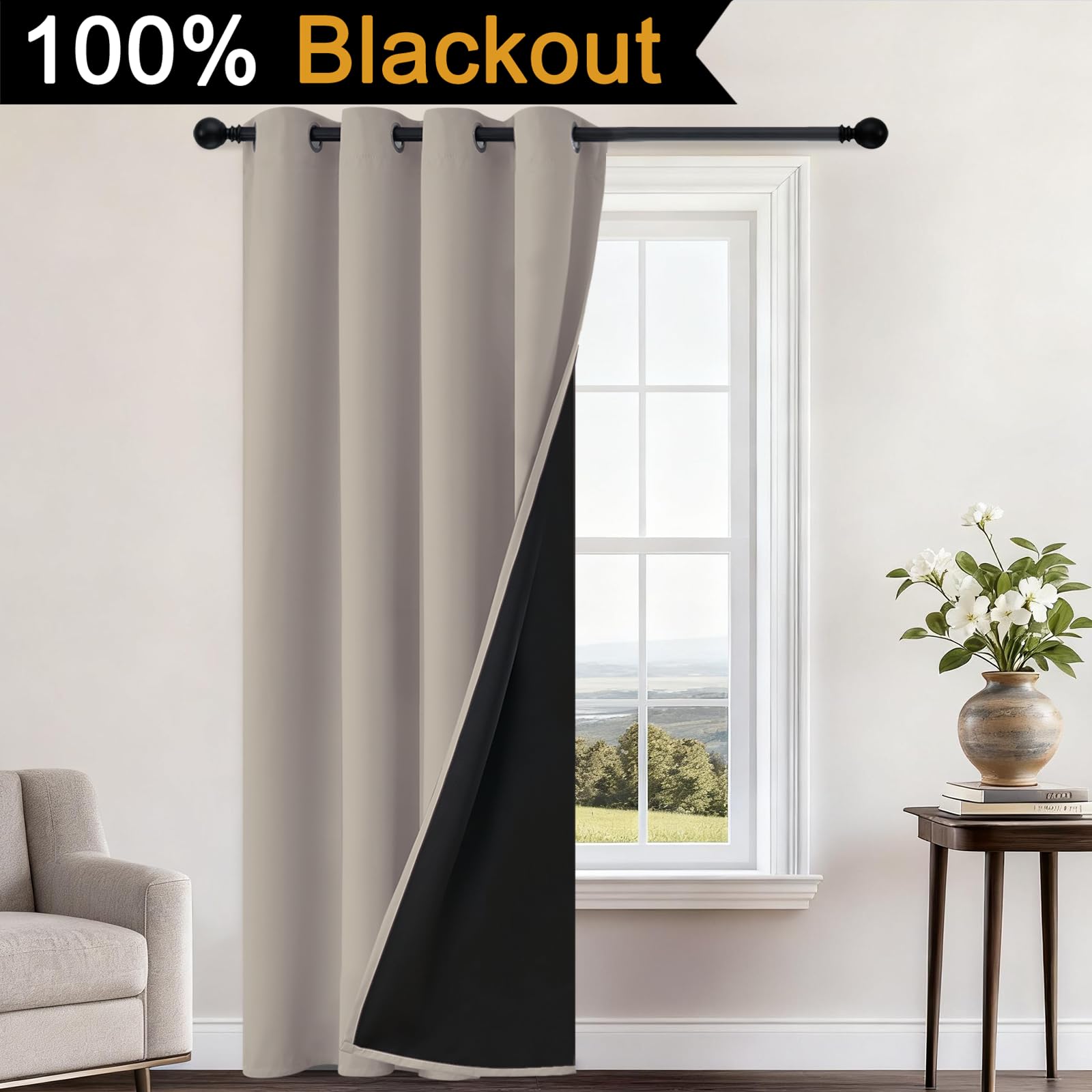 Yakamok Natural Blackout Curtains 96 Inches Long for Bedroom 52" Wide 1 PCS