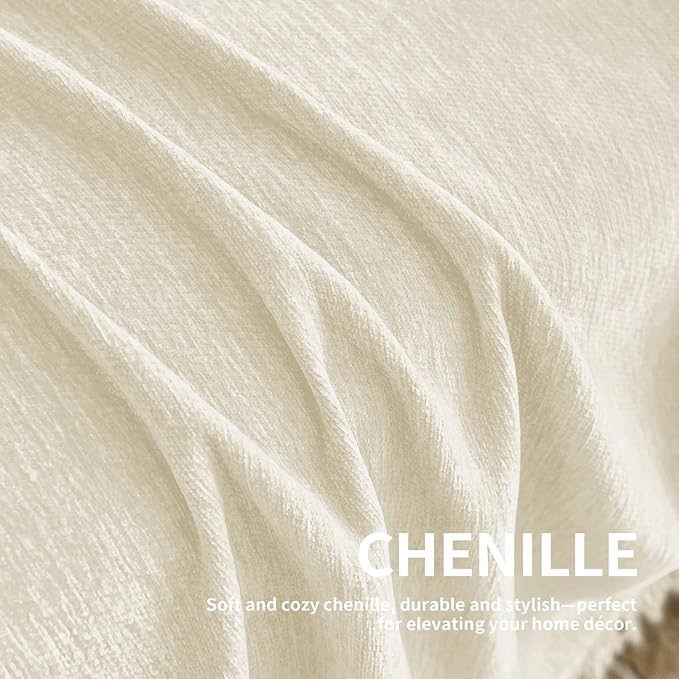 Couch Cover for Dogs, Boho Sofa Covers for 3 Cushion Couch, Chenille Sofa Slipcover for Pets Washable, L-Shape Sectional Couch Cover Soft Throw Blankets with Tassels(91x150,Cream)