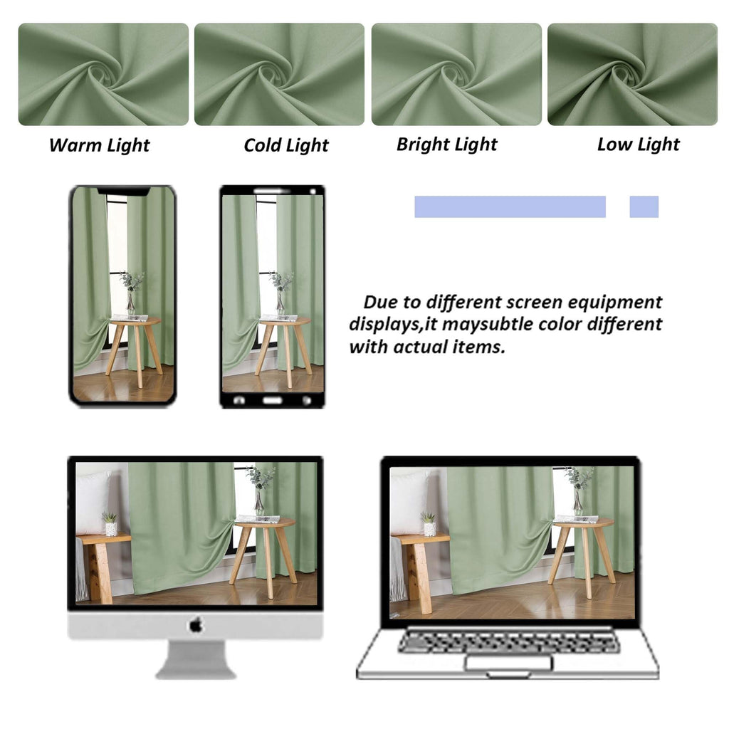 Simplebrand Ava Light Green Blackout Curtains for Bedroom 63 Inch Length 2 Panels Set, Solid Thermal Insulated Energy Saving Rod Pocket Window Treatment Curtains Blackout Drapes, W40 x L63 Inch