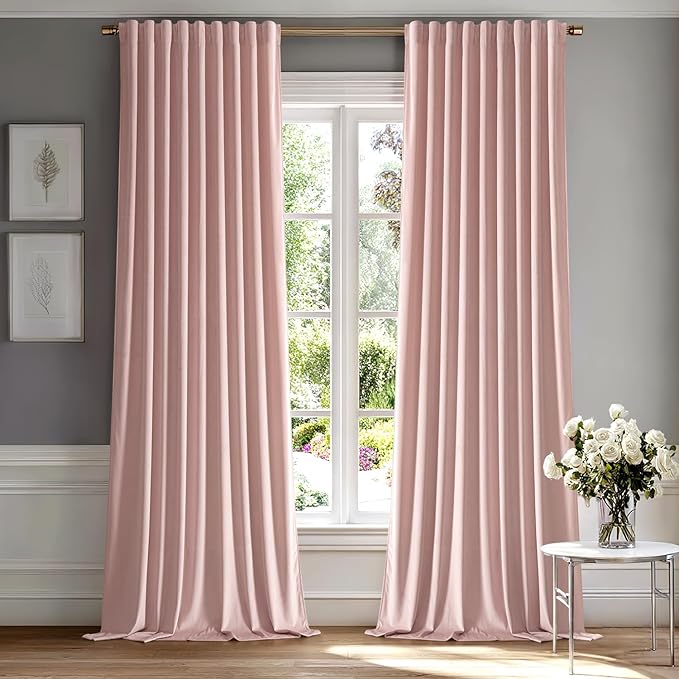 MIULEE Light Pink Velvet Curtains 52x96 inches Luxury Blackout Curtains