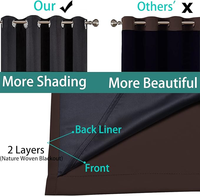 Yakamok 100% Blackout Curtains 96 Inches Long, 2 Thick Layers Heat and Full Light Blocking Soft Thermal Insulated Drapes for Bedroom(52" Wide Each Panel, Chocolate Brown, 1 Panel)