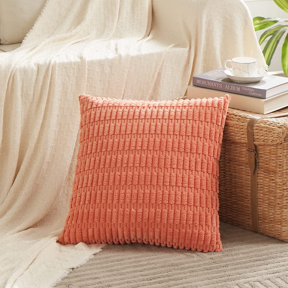 Fancy Homi 4 Packs Decorative Throw Pillow Covers for Living Room Couch Bed, Modern Farmhouse Boho Home Décor Accent Cushion Case, 24" x 24", Coral