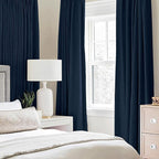 MIULEE Linen Textured Curtains Solid 100% Blackout for Bedroom Thermal Insulated Midnight Blue Grommet Room Darkening Curtains & Drapes Luxury Decor for Living Room Nursery 52 x 72 Inch (2 Panels)