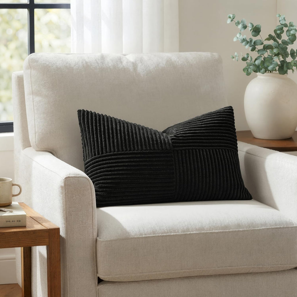 MIULEE Black Decorative Lumbar Throw Pillow Covers 12x20 Inch 2 Pack