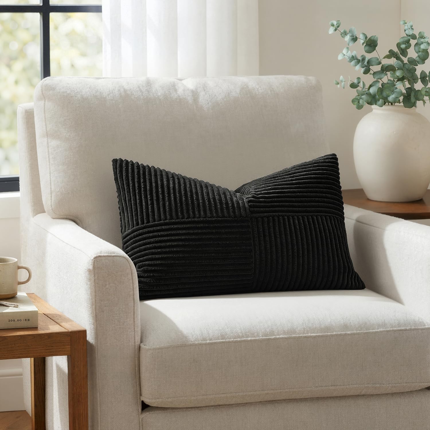 MIULEE Black Decorative Lumbar Throw Pillow Covers 12x20 Inch 2 Pack