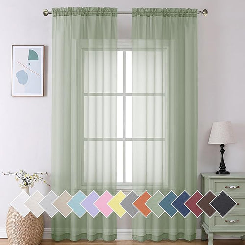 Aiyufeng Light Grey Sheer Window Curtains 84 Inches Long 2 PCS- Rod Pocket Living Room Curtain Panels Voile Textured Soft and Lightweight Window Treatments for Bedroom Decor, 40W x 84L Inches — 40"W x 108"L (Pack of 2)