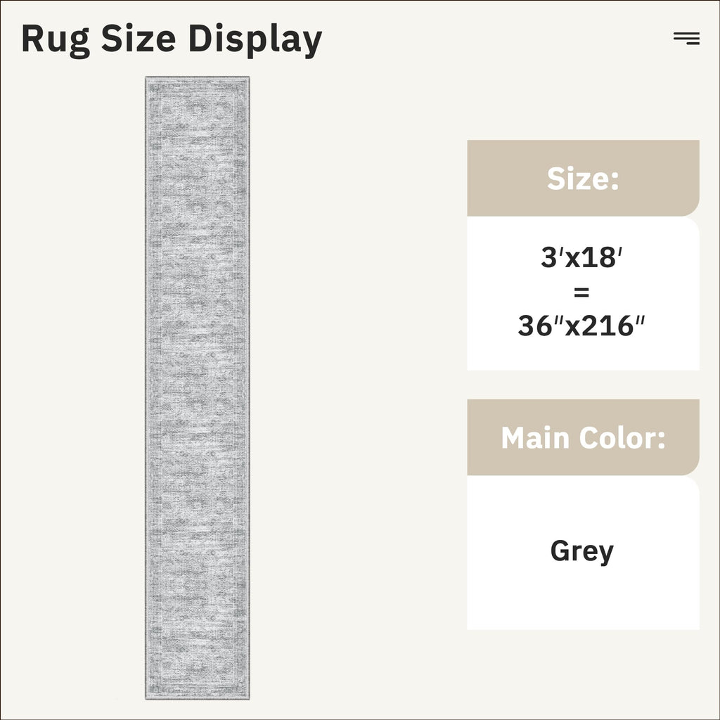 Soalmost Washable Hallway Runner Rug 3x18 Kitchen Entry Rugs Non-Slip, Grey