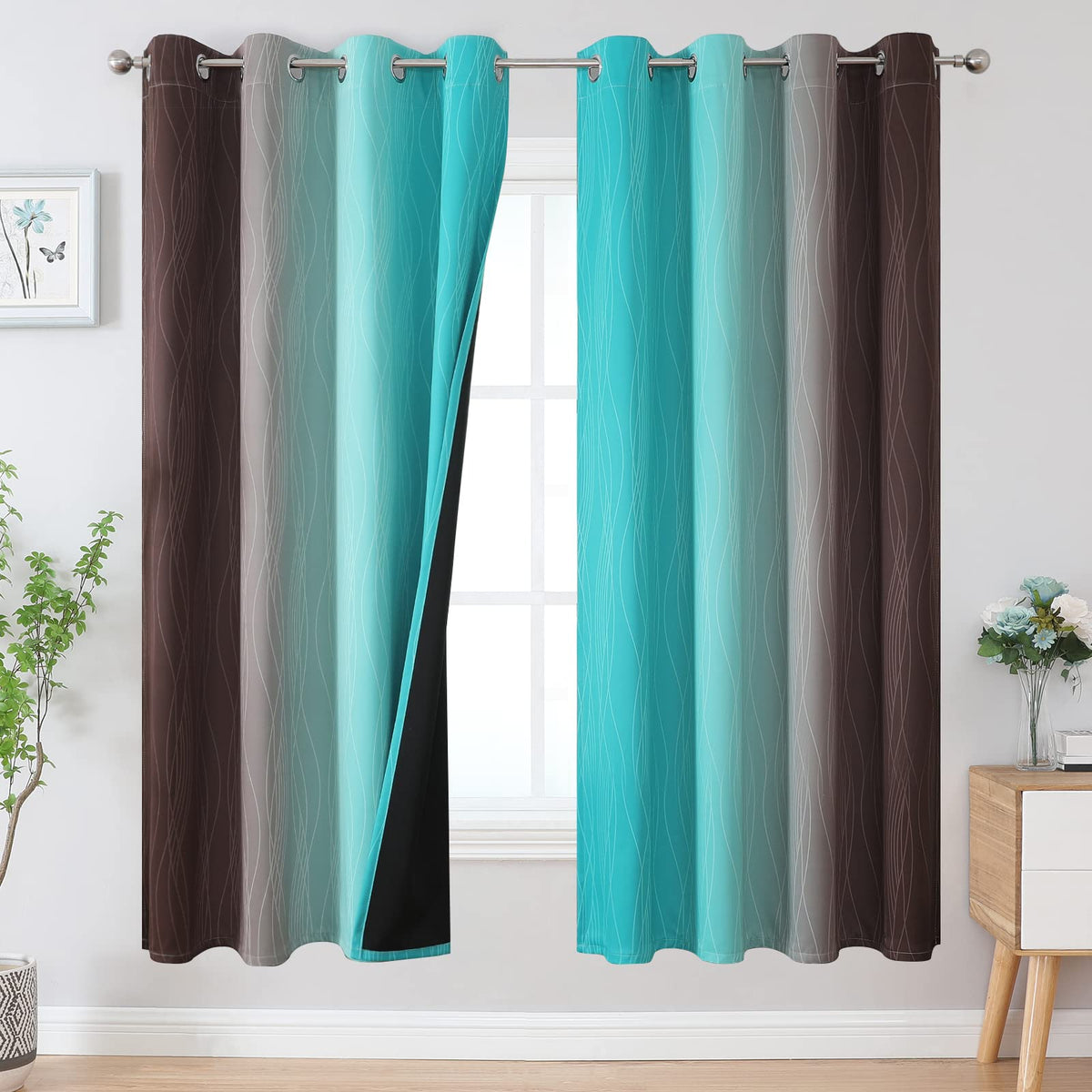 Estelar Textiler Red and Black Ombre Blackout Bedroom Curtains 72 Inch Long