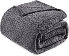 Exclusivo Mezcla Fleece Twin Size Blanket for Bed, 60x80 Inches Soft Cozy Jacquard Flannel Blankets, Lightweight Fuzzy Plush Warm for Women, Dark Grey