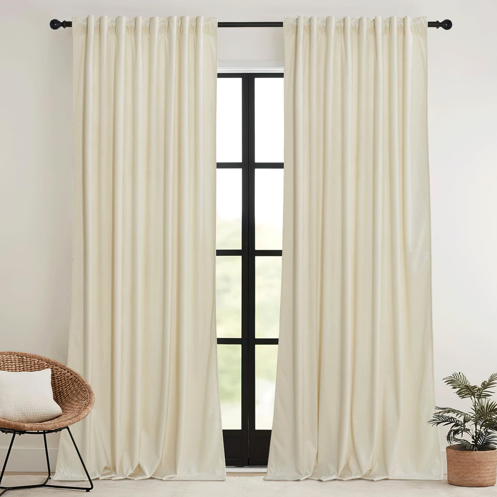 RYB HOME Beige Velvet Curtains 84 inches for Bedroom Living Room