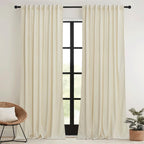 RYB HOME Beige Velvet Curtains 84 inches for Bedroom Living Room