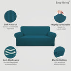 Easy-Going Stretch Oversized Loveseat Slipcover 1-Piece Sofa Cover Furniture Protector Couch Soft with Elastic Bottom for Kids Polyester Spandex Jacquard Fabric Small Checks Peacock Blue