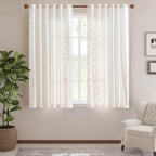jinchan Belrose Linen Curtains for Bedroom Floral Curtains 63 Inch Length Linen Blend White Embroidered Drapes Farmhouse Flower Patterned Drapes for Living Room Window Treatments Set 2 Panels
