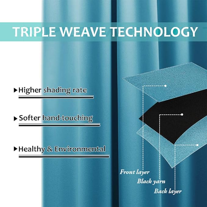 NICETOWN 100% Blackout Window Curtain Panels, Teal Blue, 2 PCs, 62" Wide Each Panel, Cold and Full Light Blocking Drapes with Black Liner for Nursery, 84 inches Drop Thermal Insulated Draperies