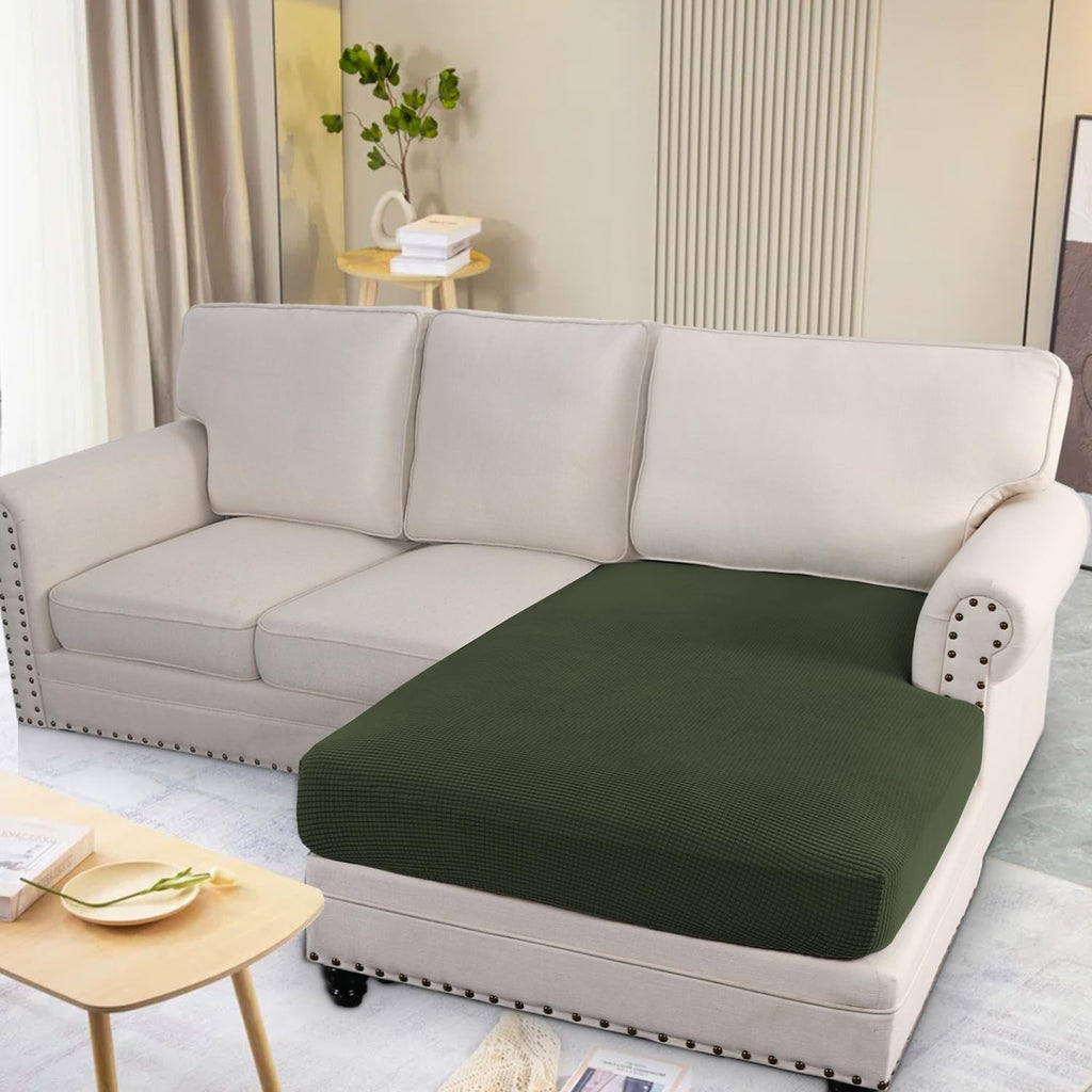 H.VERSAILTEX Super Stretch Individual Chaise Cover Sectional Couch Covers for L Shaped Sofa Both Left/Right Featuring Thick Jacquard Textured Twill Fabric (1 Piece Chaise Cover, Olive)